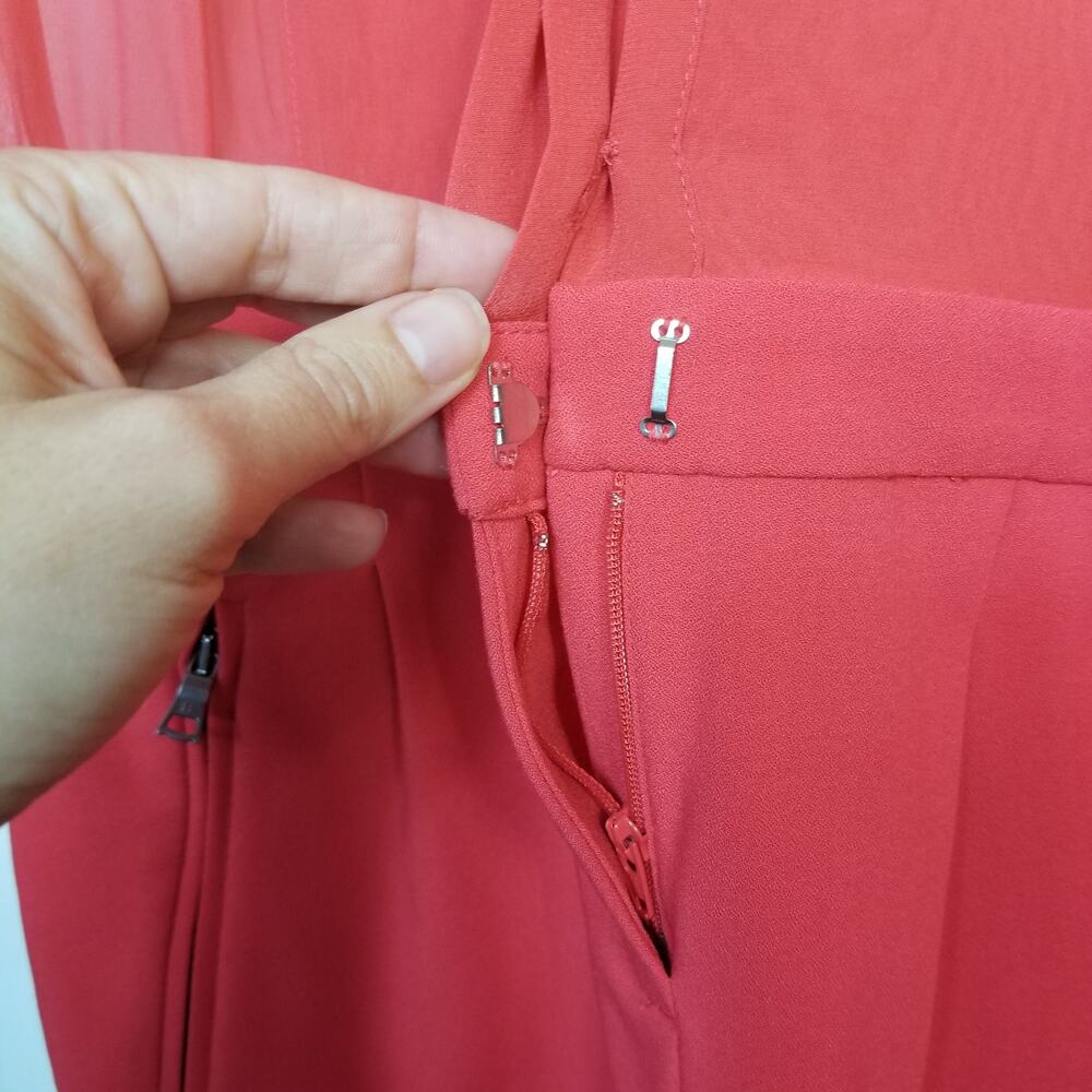 BCBGMAXAZRIA Gisele Bib Romper with Zipper Pockets Red Sheer Size XS $248 - Picture 5 of 11
